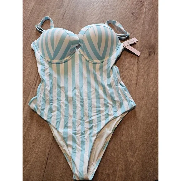 Victorias Secret VS Swimsuit one piece stripes xl pushup blue cabana - Picture 2 of 6